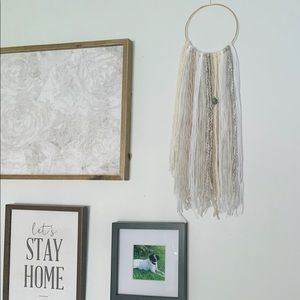 Boho handmade yarn wall hanging with stone accent